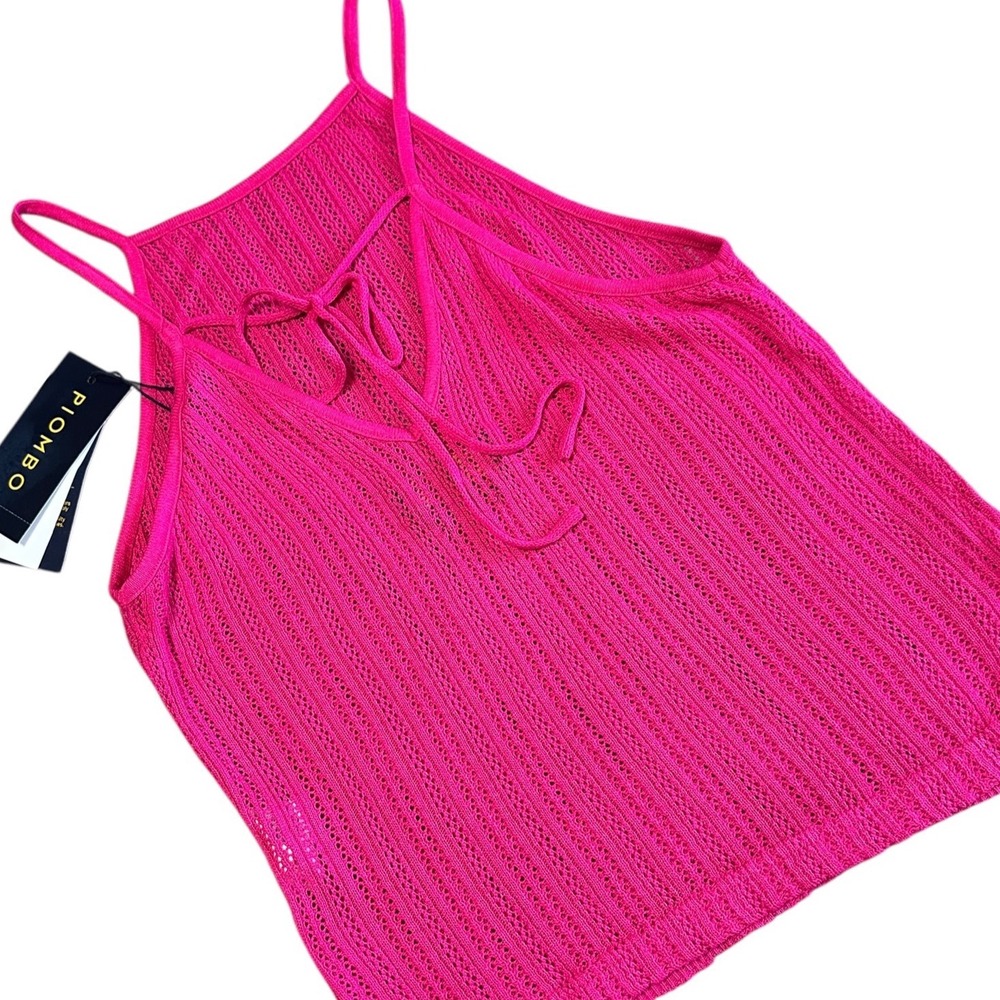 NWT Piombo Knit Tank Womens Sz Medium $49 Fuchsia Relaxed Fit Tie Back Viscose